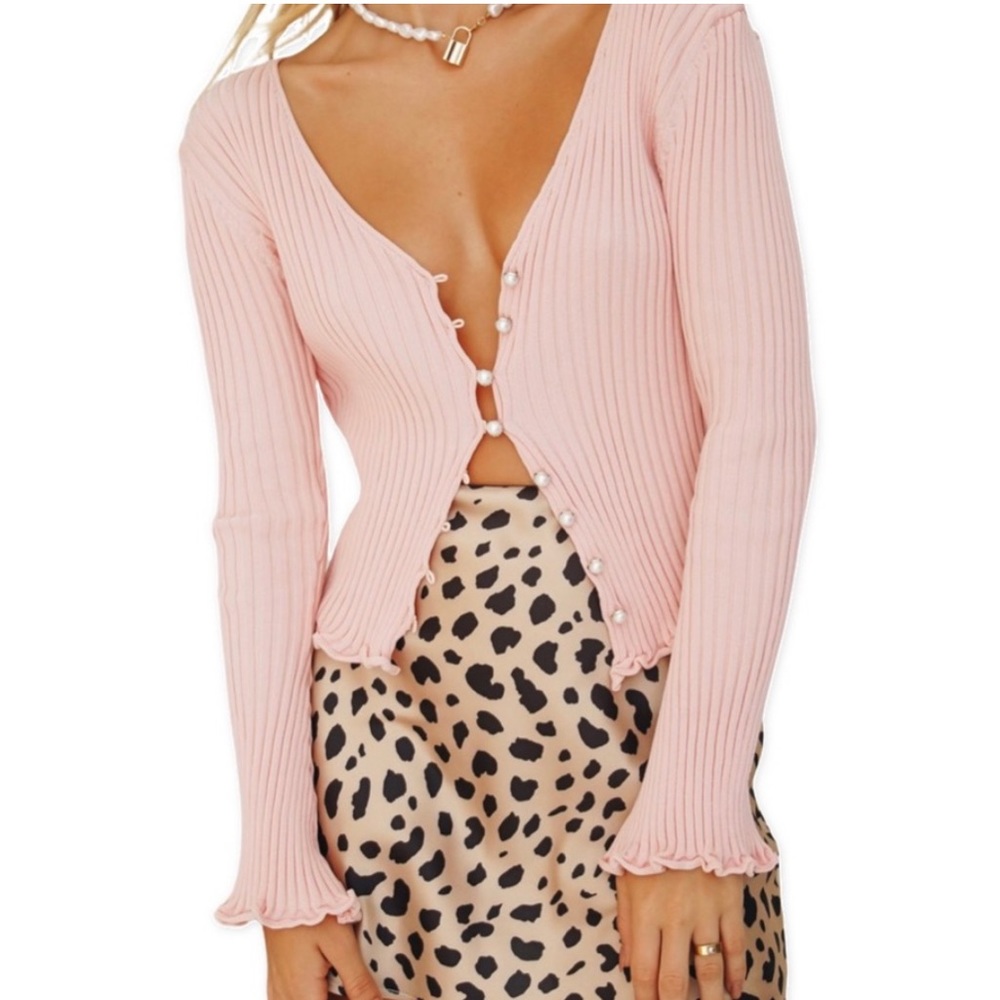 Baby Pink Ribbed Pearl Top size S/M